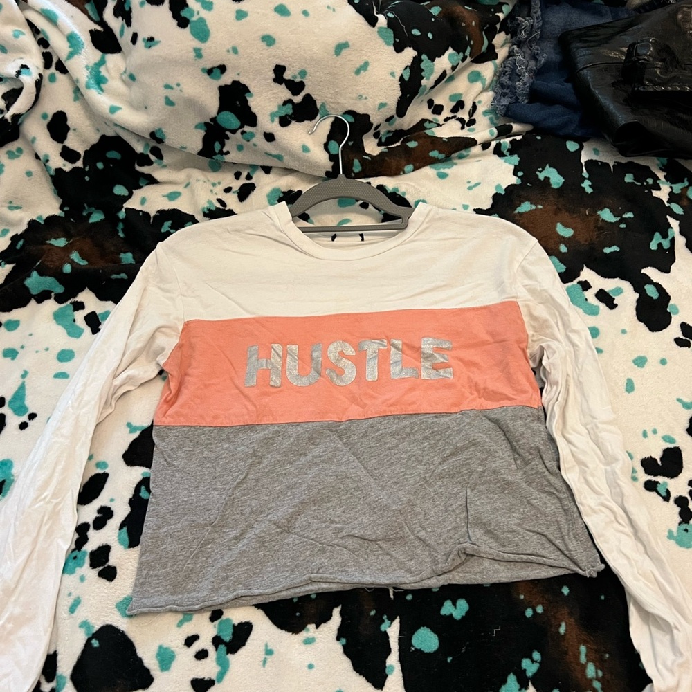 Hustle Kids Long Sleeve Shirt - White, Pink, and Gray